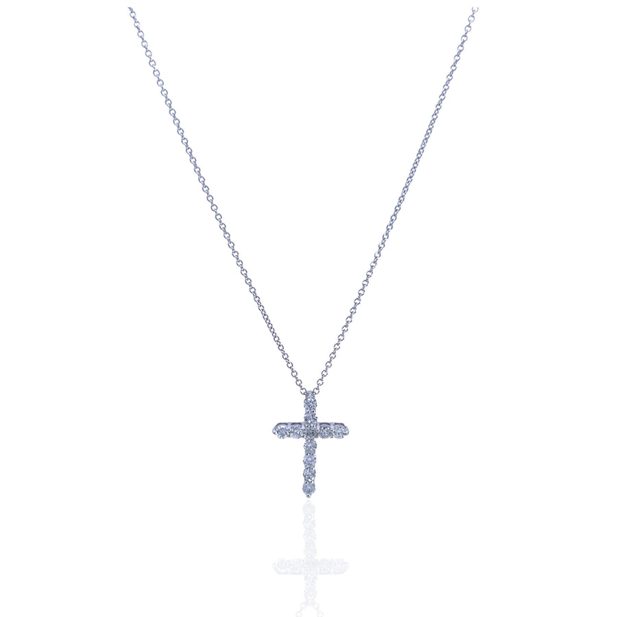 14 Karat White Gold Diamond Cross Necklace