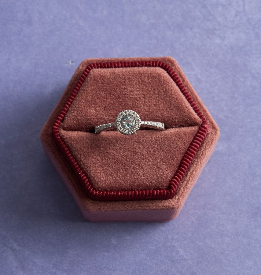 14 Karat White Gold Aquamarine and Diamond Ring