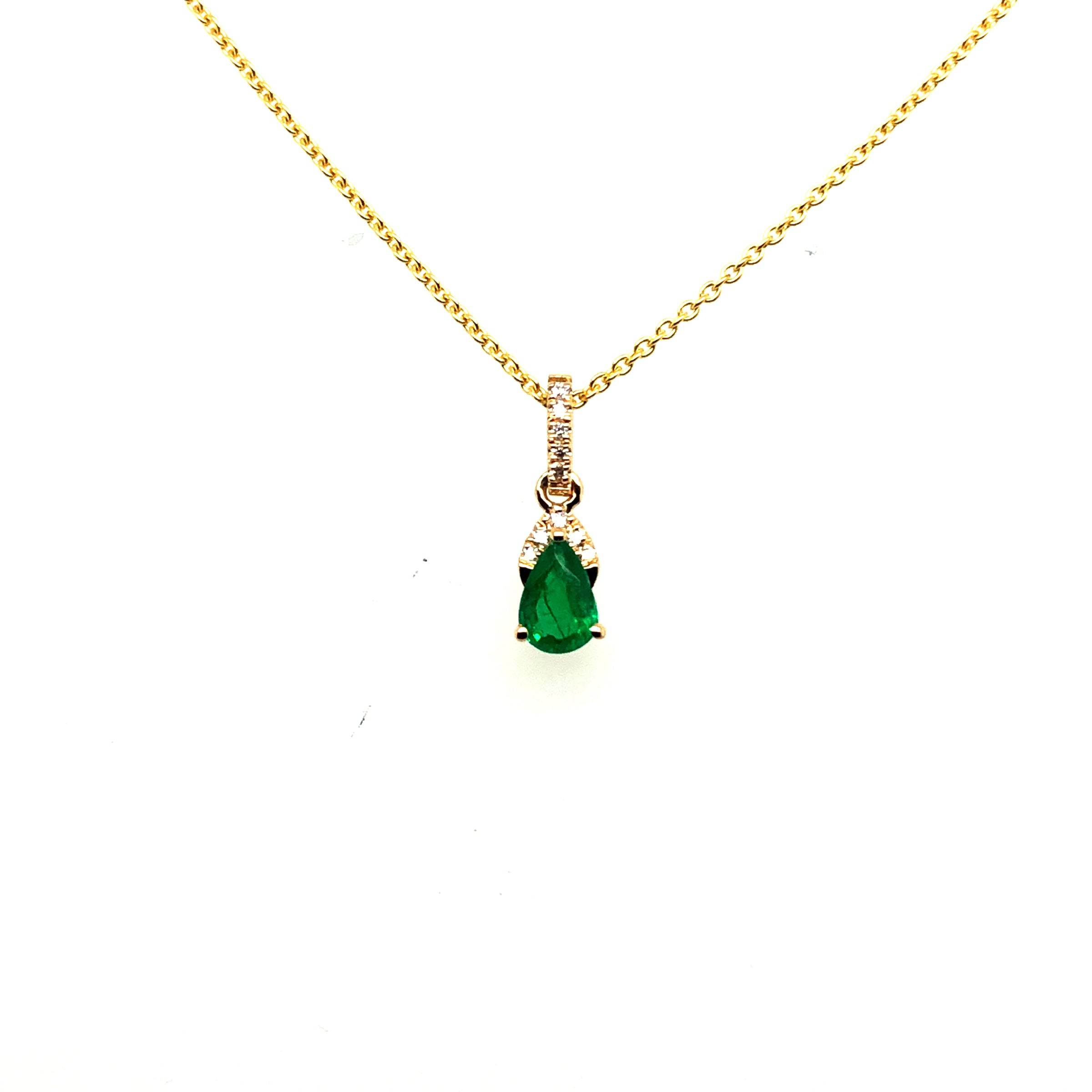 14 Karat Yellow Gold Emerald and Diamond Necklace