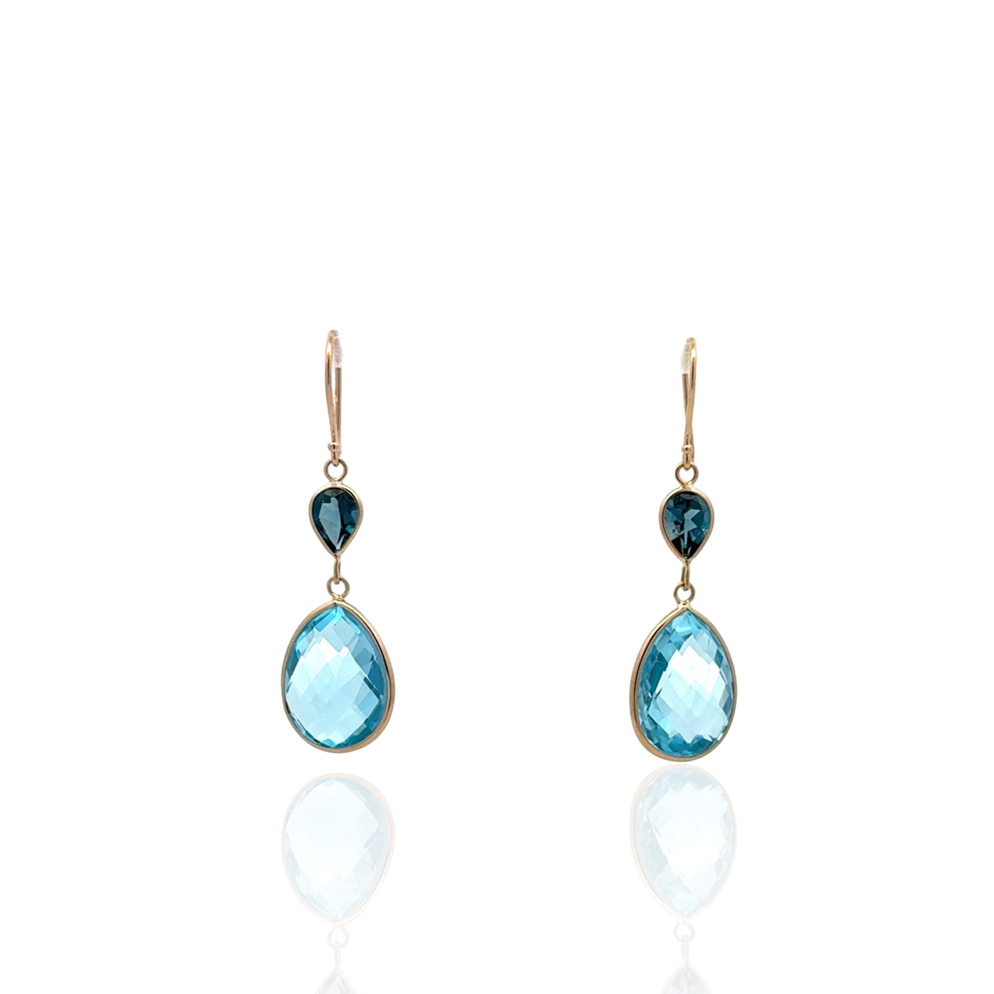 London Blue & Sky Blue Topaz Earrings in 14K Yellow Gold, 5.00ctw