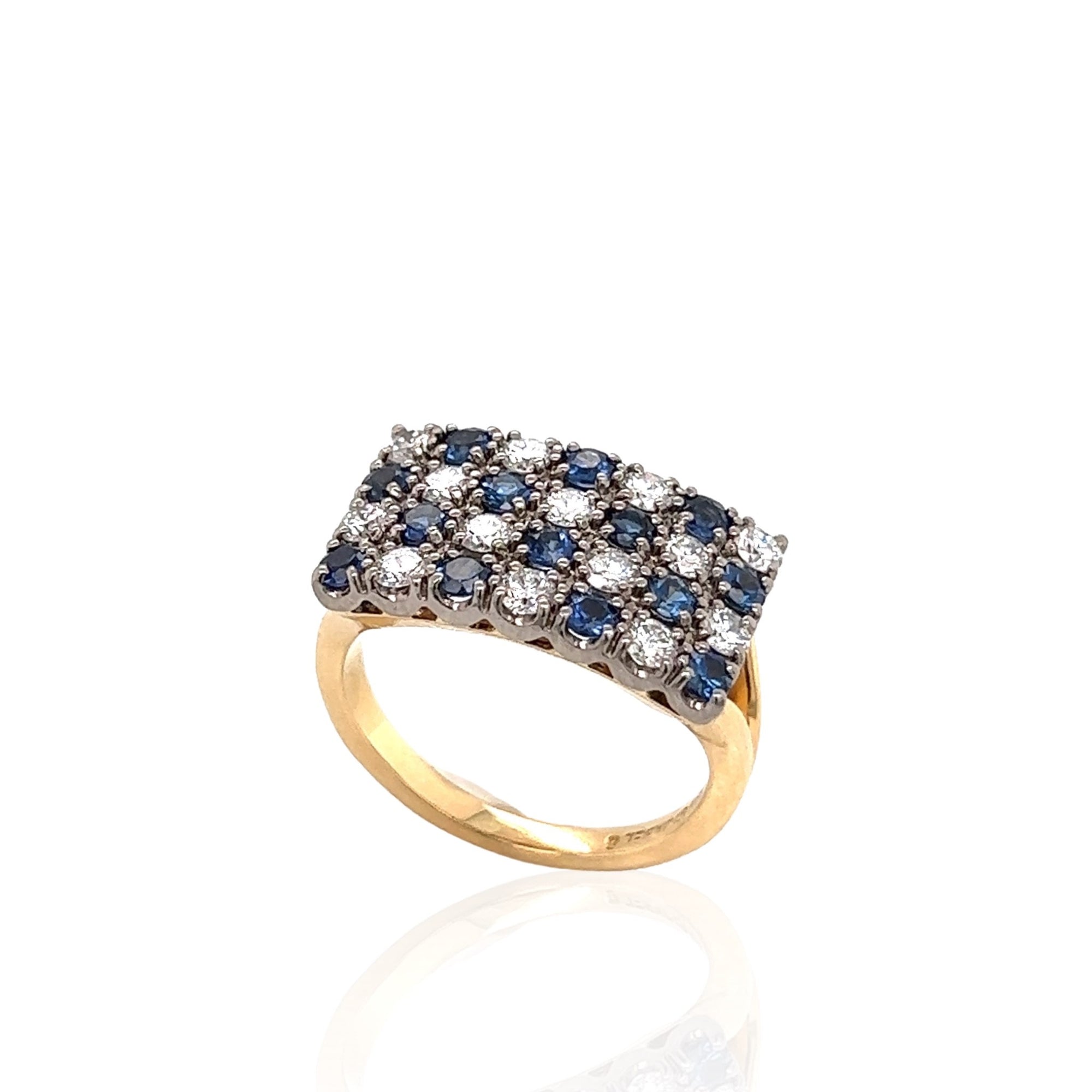 Checkerboard Sapphire & Diamond Ring in 18K Yellow Gold