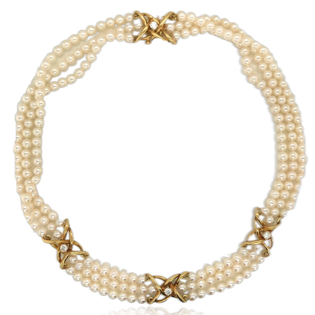 18 Karat Yellow Gold  3 Strand pearl Necklace