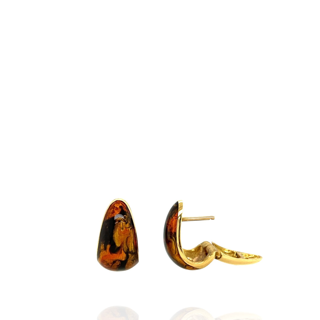 18 Karat Yellow Gold Enamel Huggie Hoop Earrings