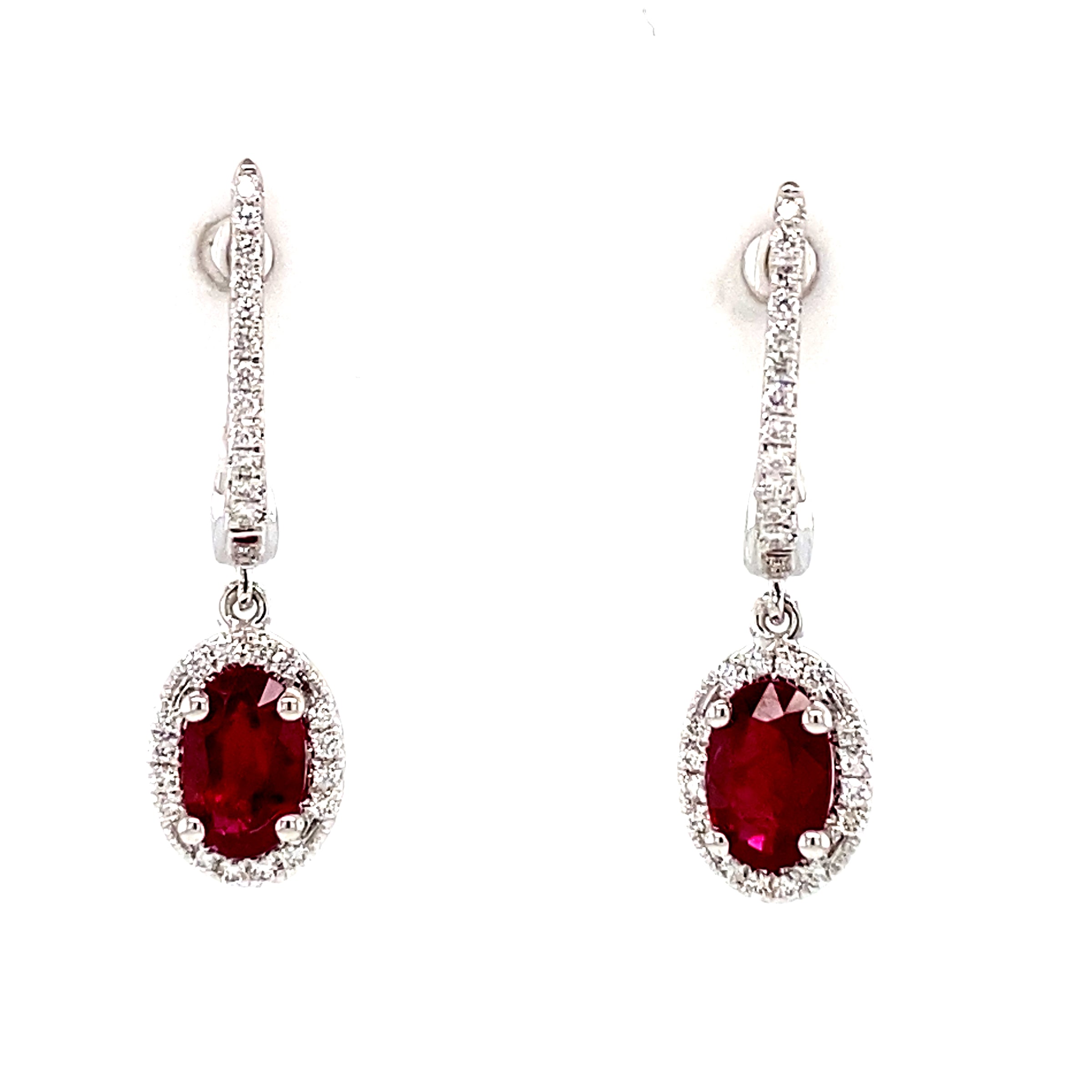 14 Karat White Gold Ruby and Diamond Earrings