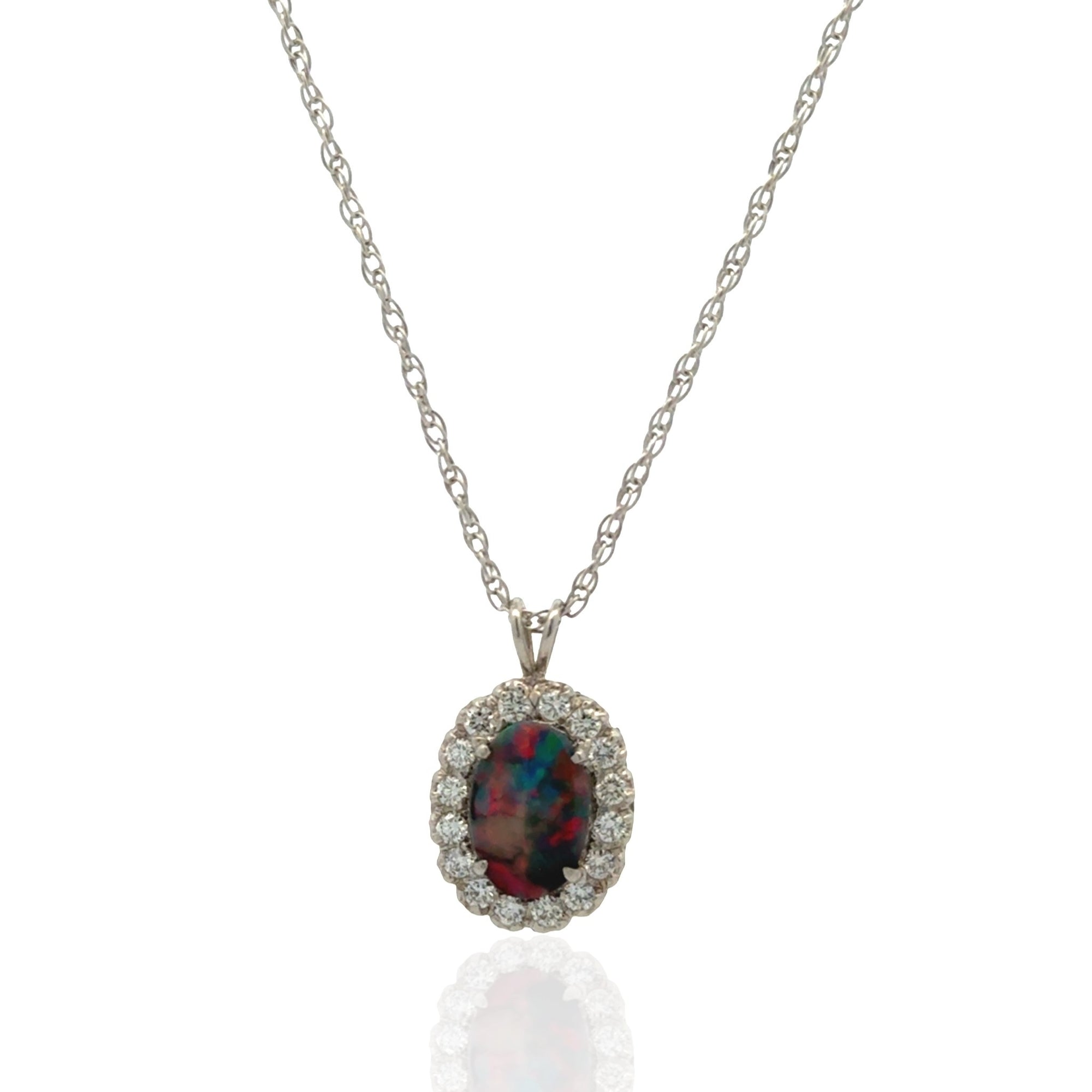 Black Opal & Diamond Pendant Necklace in Platinum, 1.25ctw