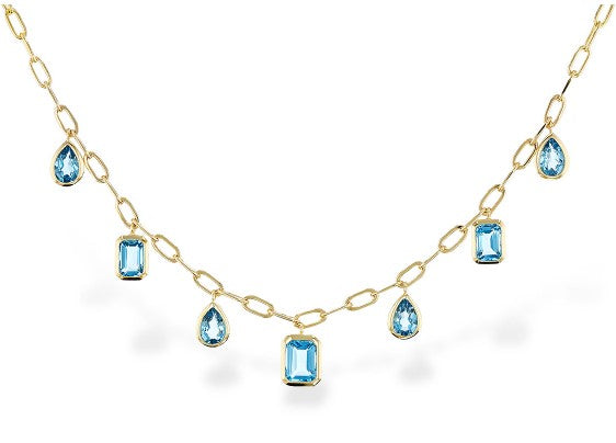 14 Karat Yellow Gold London Blue Topaz Paperclip Necklace
