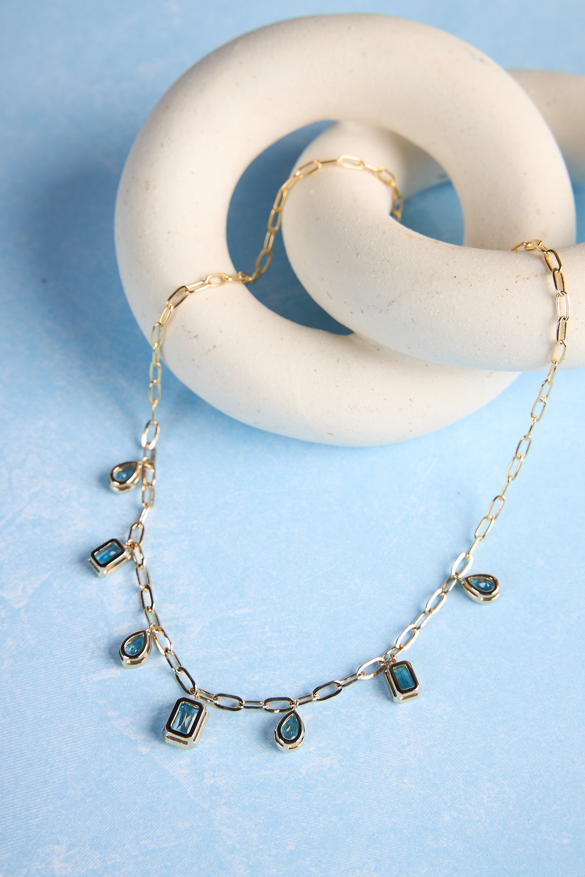 14 Karat Yellow Gold London Blue Topaz Paperclip Necklace