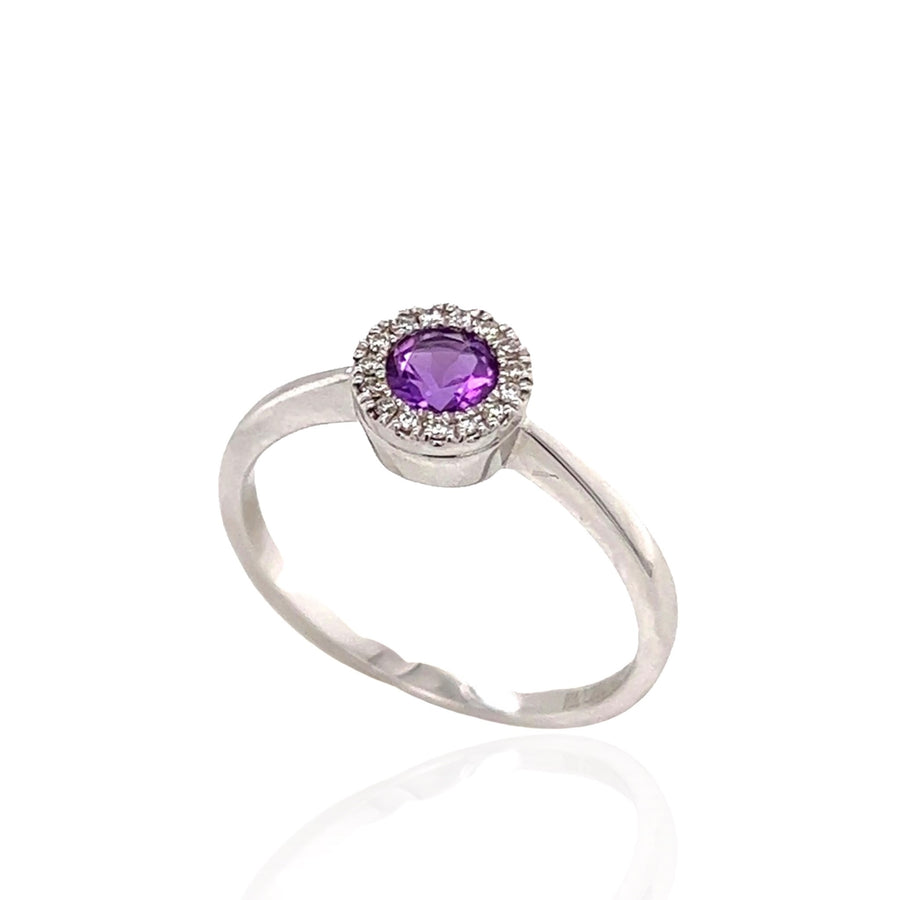 Amethyst & Diamond Halo Ring in 14K White Gold