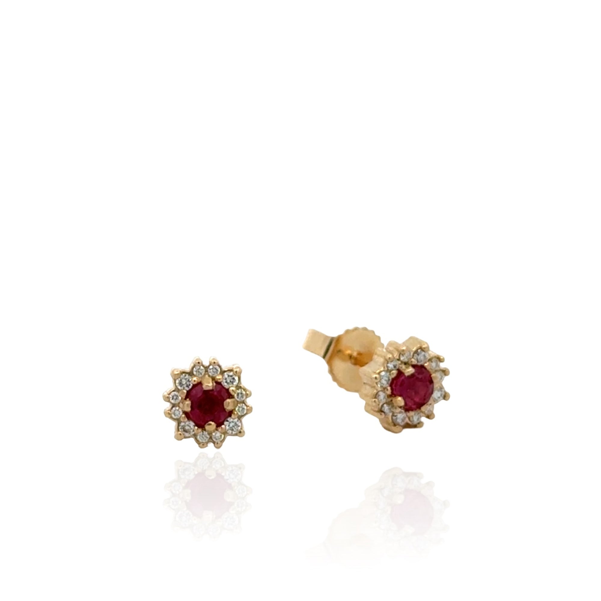 14 Karat Yellow Gold Ruby and Diamond Earrings