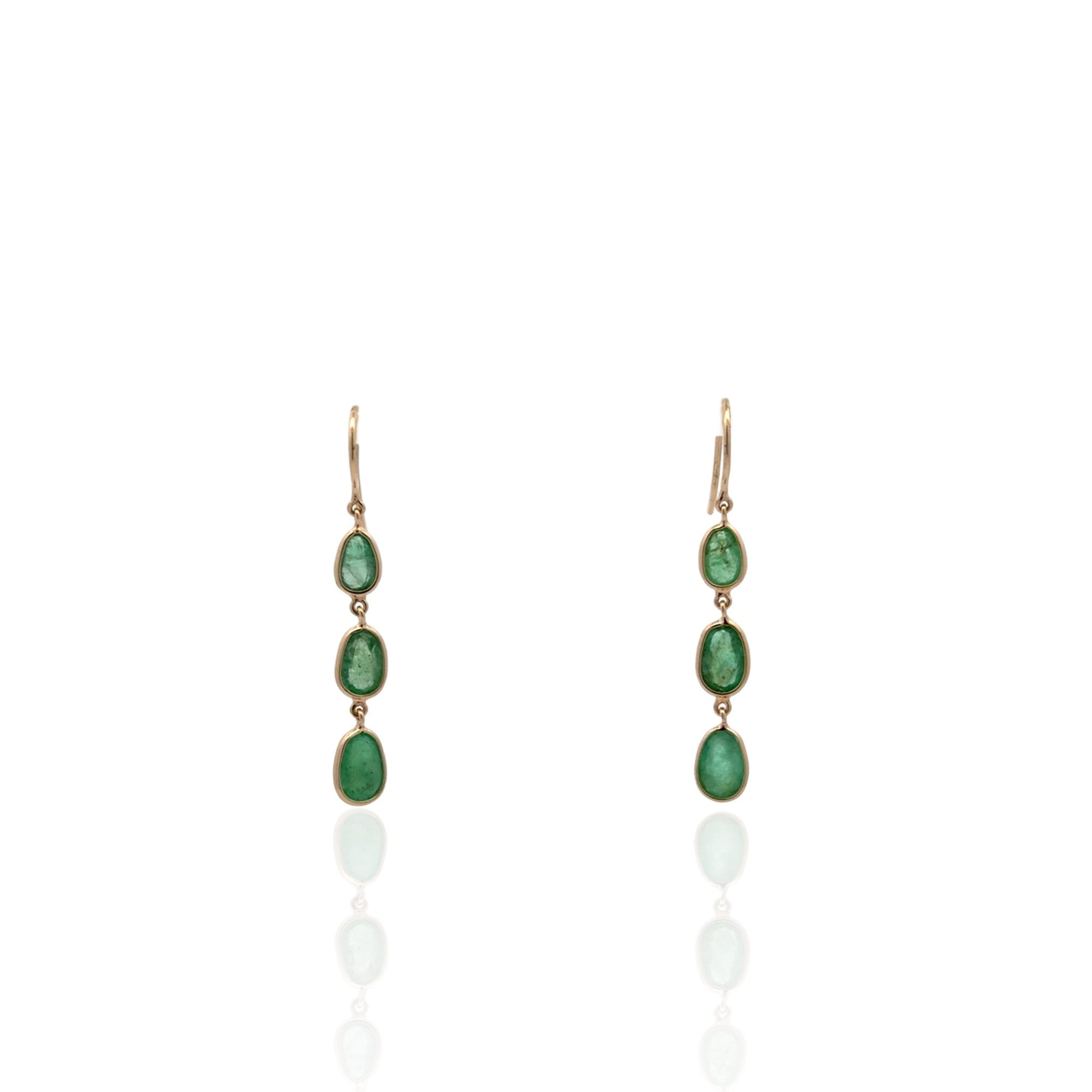 14 Karat Yellow Gold Emerald Drop Earrings