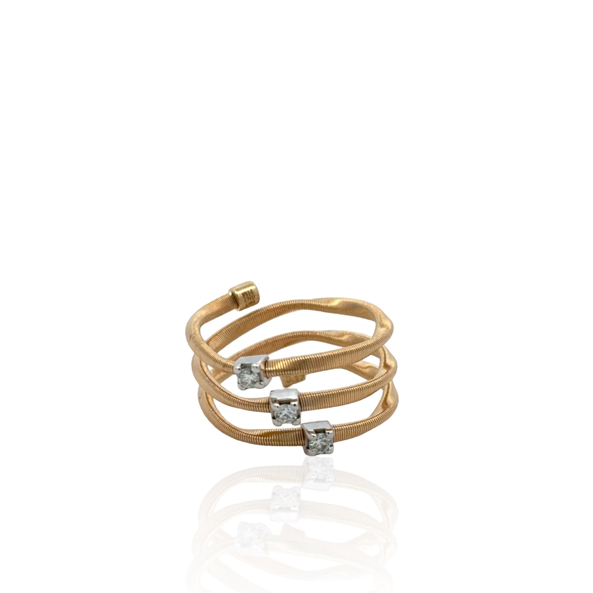 14 Karat Yellow Gold Flexible Three Row Diamond Ring