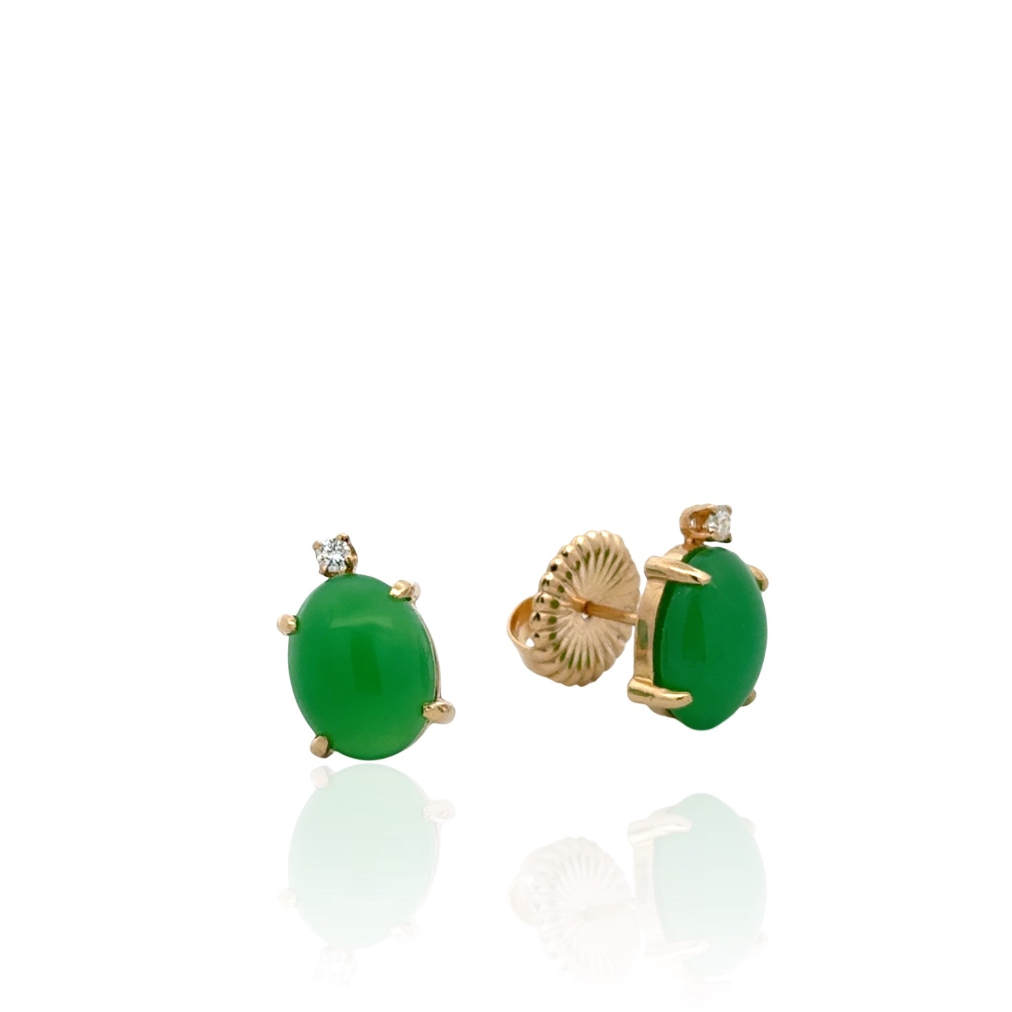 14 Karat Yellow Gold Chrysoprase and Diamond Earrings