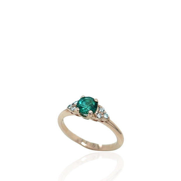 14 Karat Rose Gold Green Tourmaline and Diamond Ring