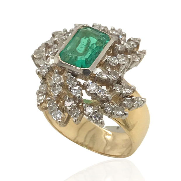 18 Karat Yellow Gold Emerald and Diamond Cocktail Ring