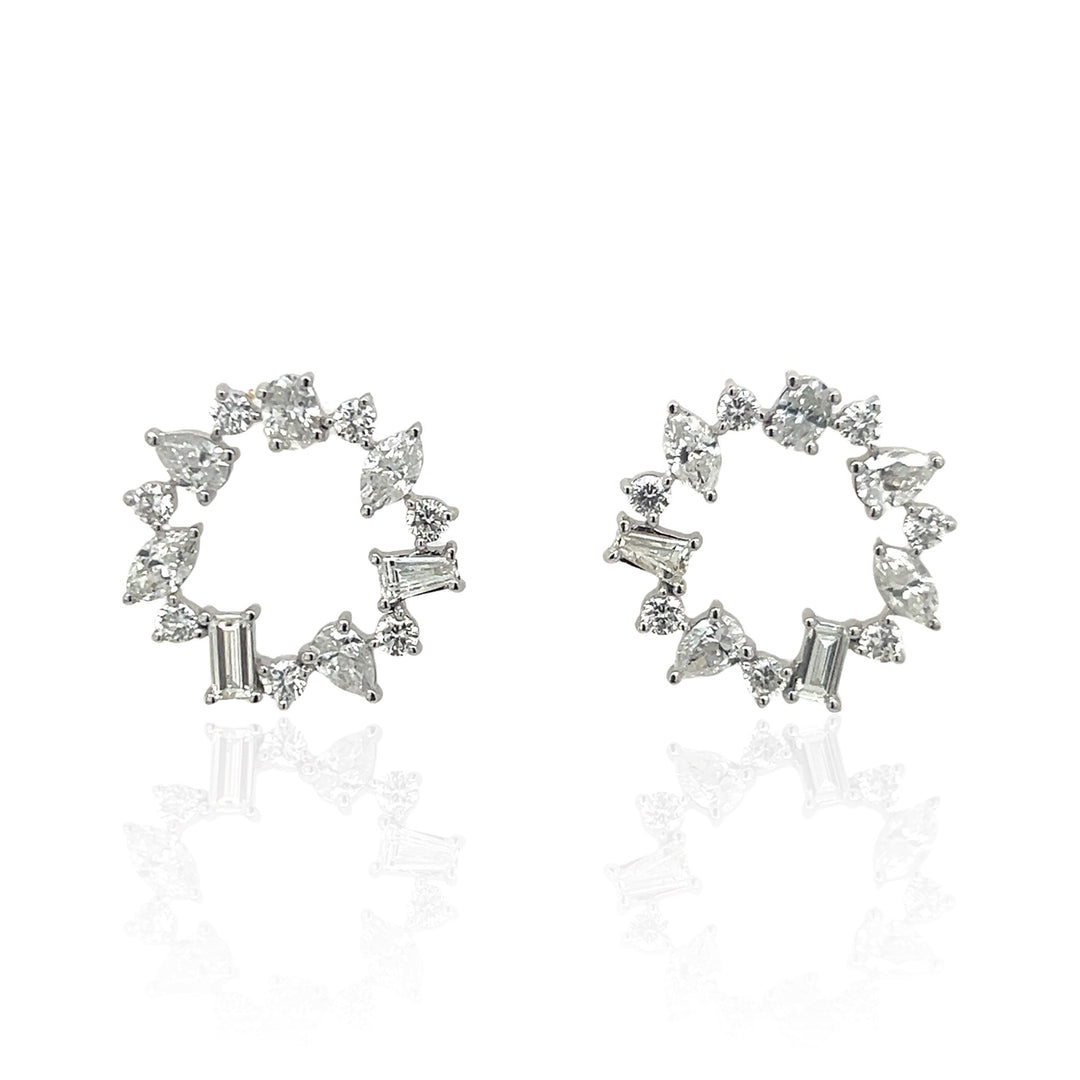 14 Karat White Gold Diamond Circle Earrings