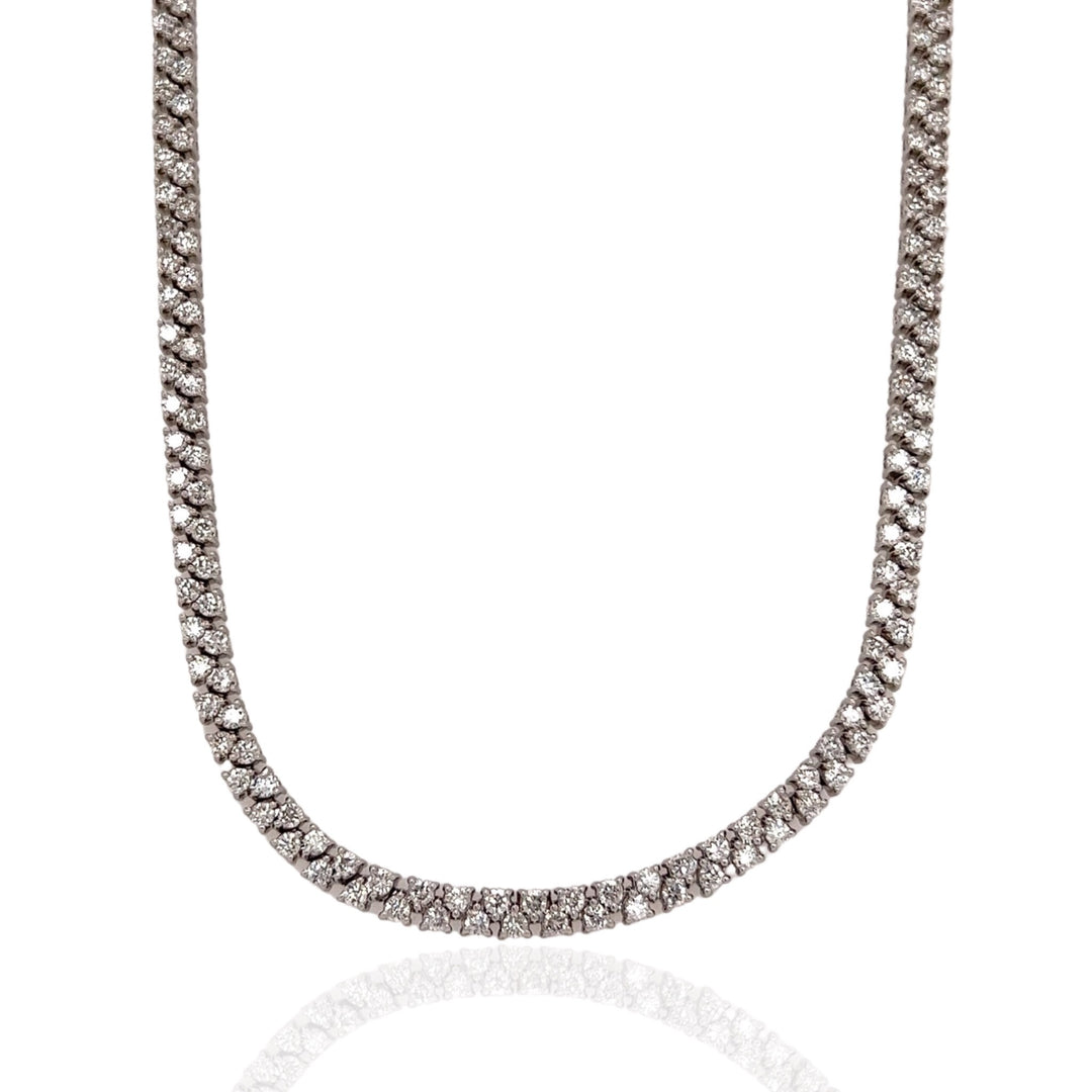 14 Karat White Gold Diamond Double Line Necklace
