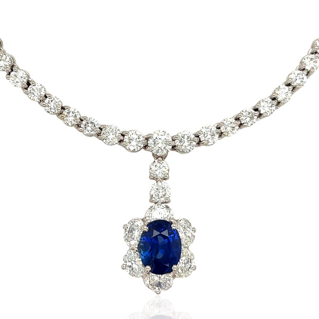 Platinum Diamond Riviera Necklace With Sri Lankan Sapphire Pendant
