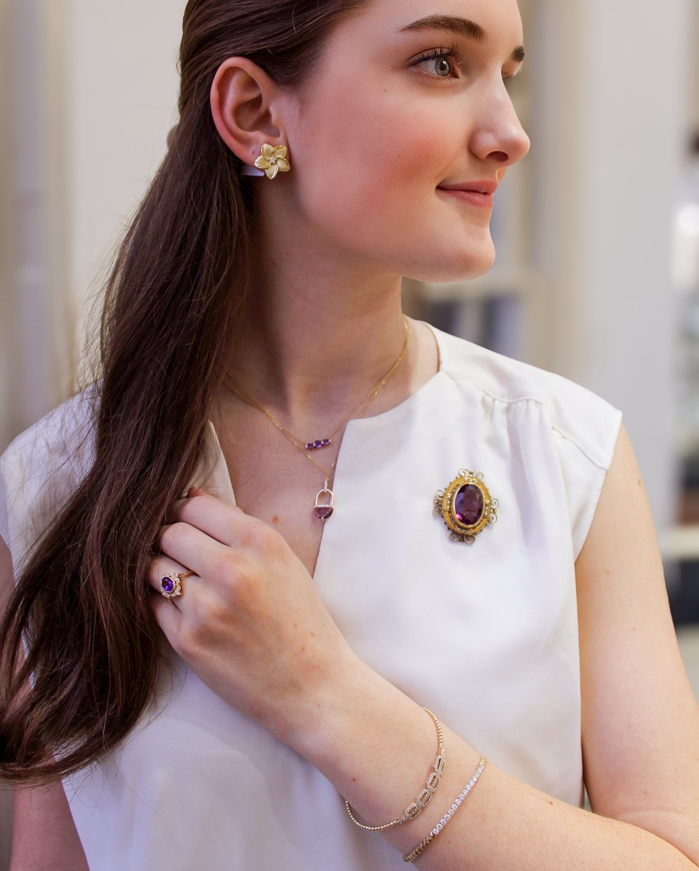 10 Karat Yellow Gold Victorian Amethyst Brooch With Pearls