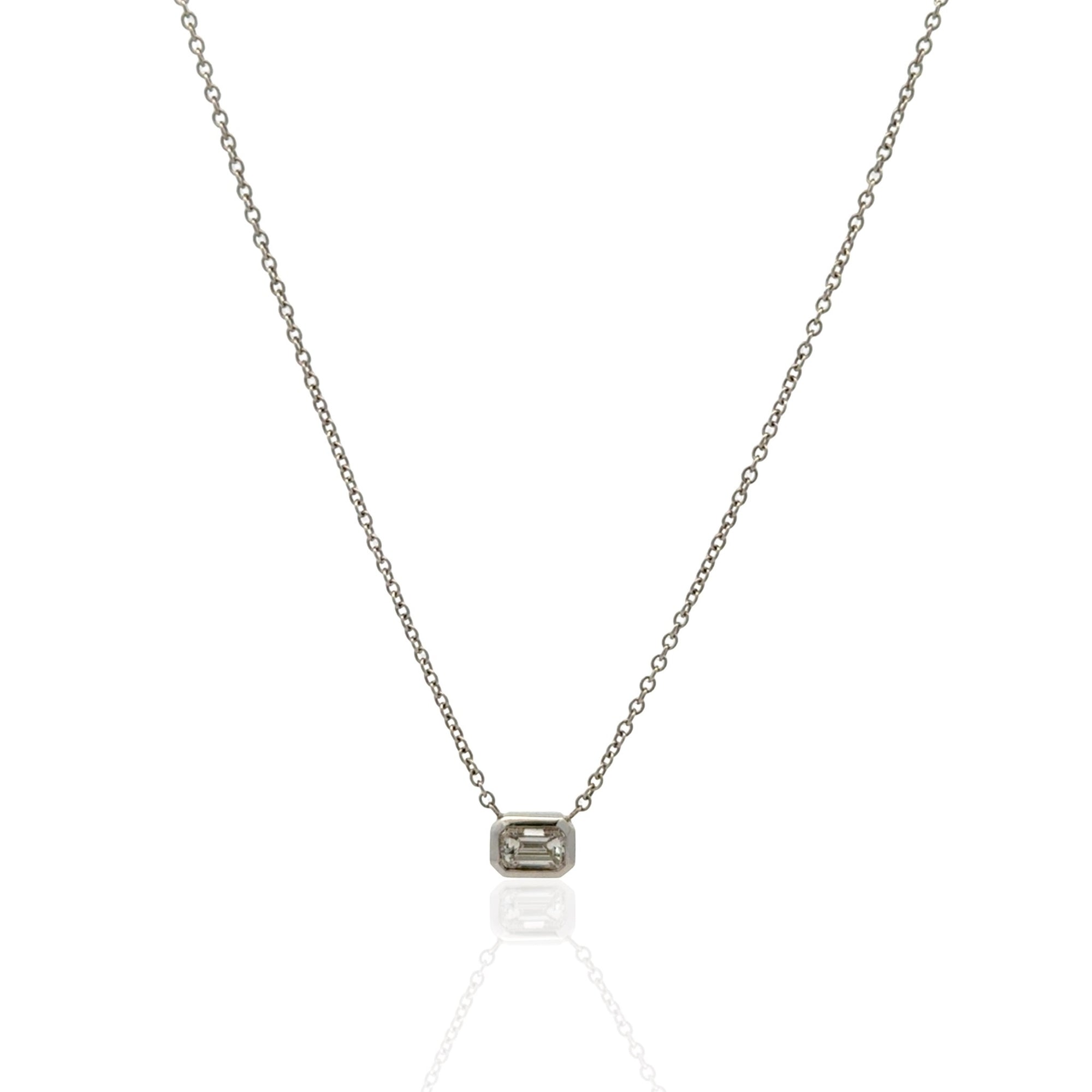 14 Karat White Gold Bezel Set Diamond Necklace