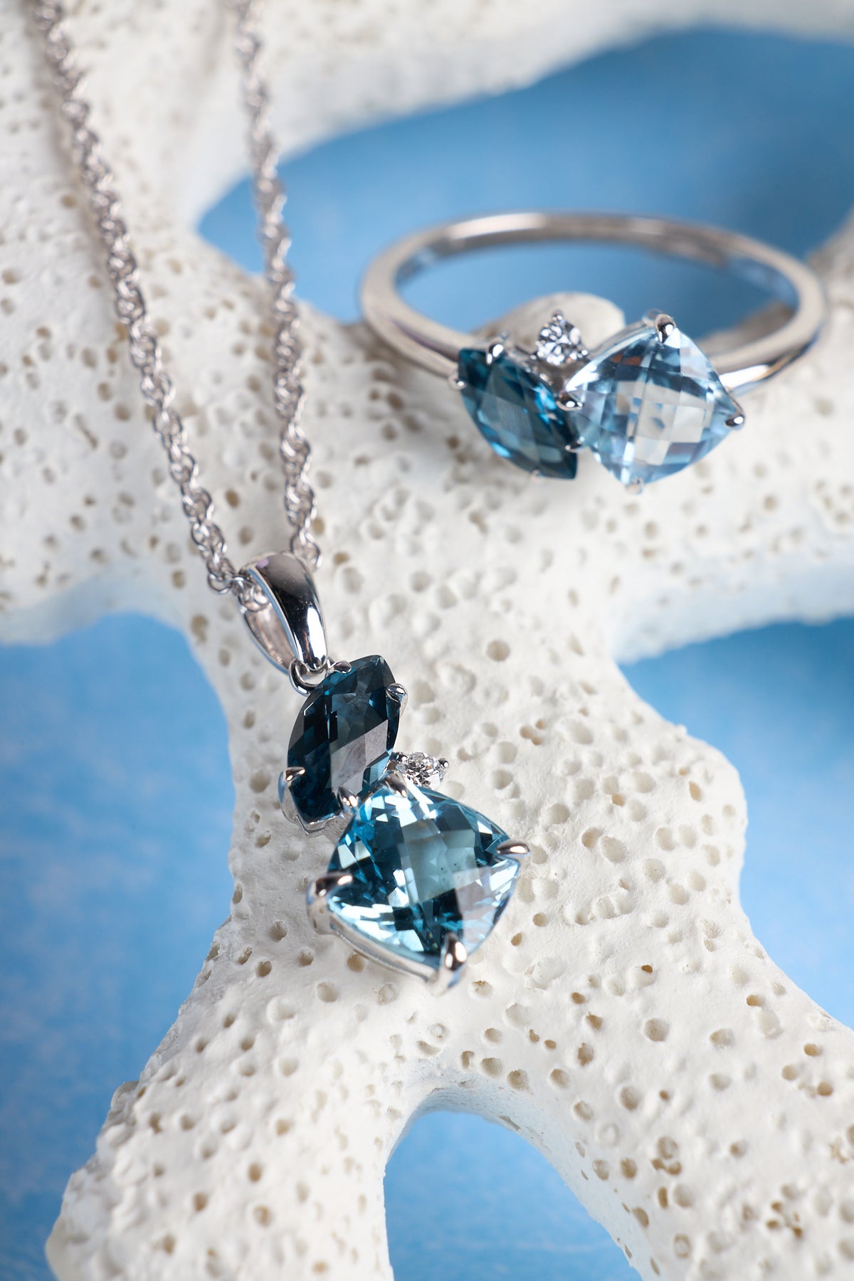 14 Karat White Gold Swiss and London Blue Topaz Ring