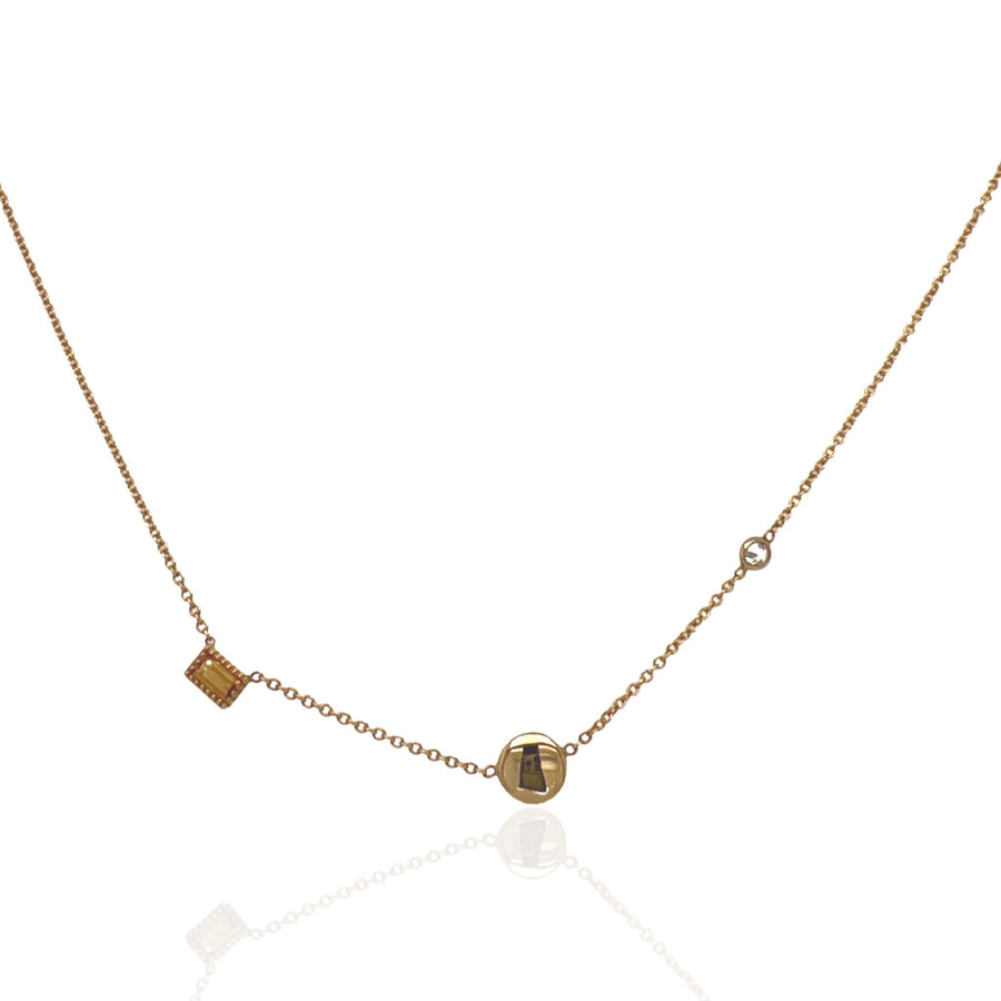 14 Karat Yellow Gold Citrine and Diamond Necklace