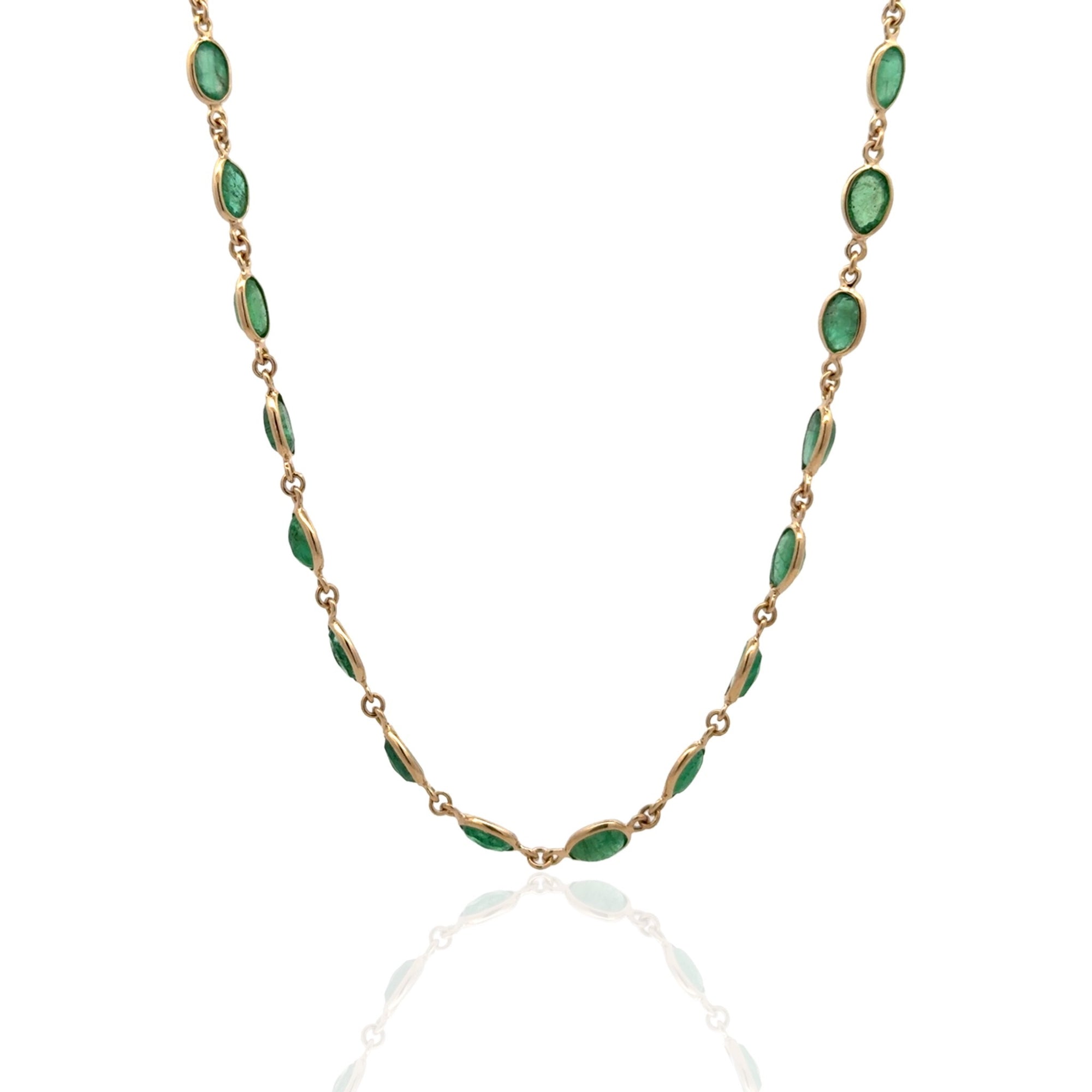 14 Karat Yellow Gold Emerald Station Necklace