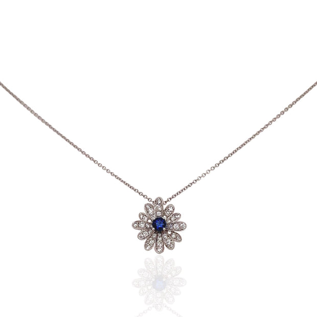 18 Karat White Gold Blue Sapphire and Diamond Necklace