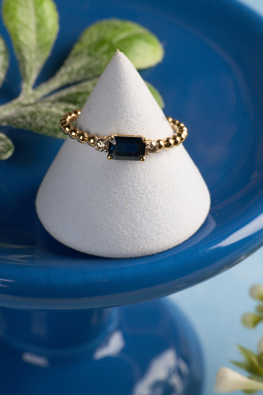 14 Karat Yellow Gold Sapphire and Diamond Ring