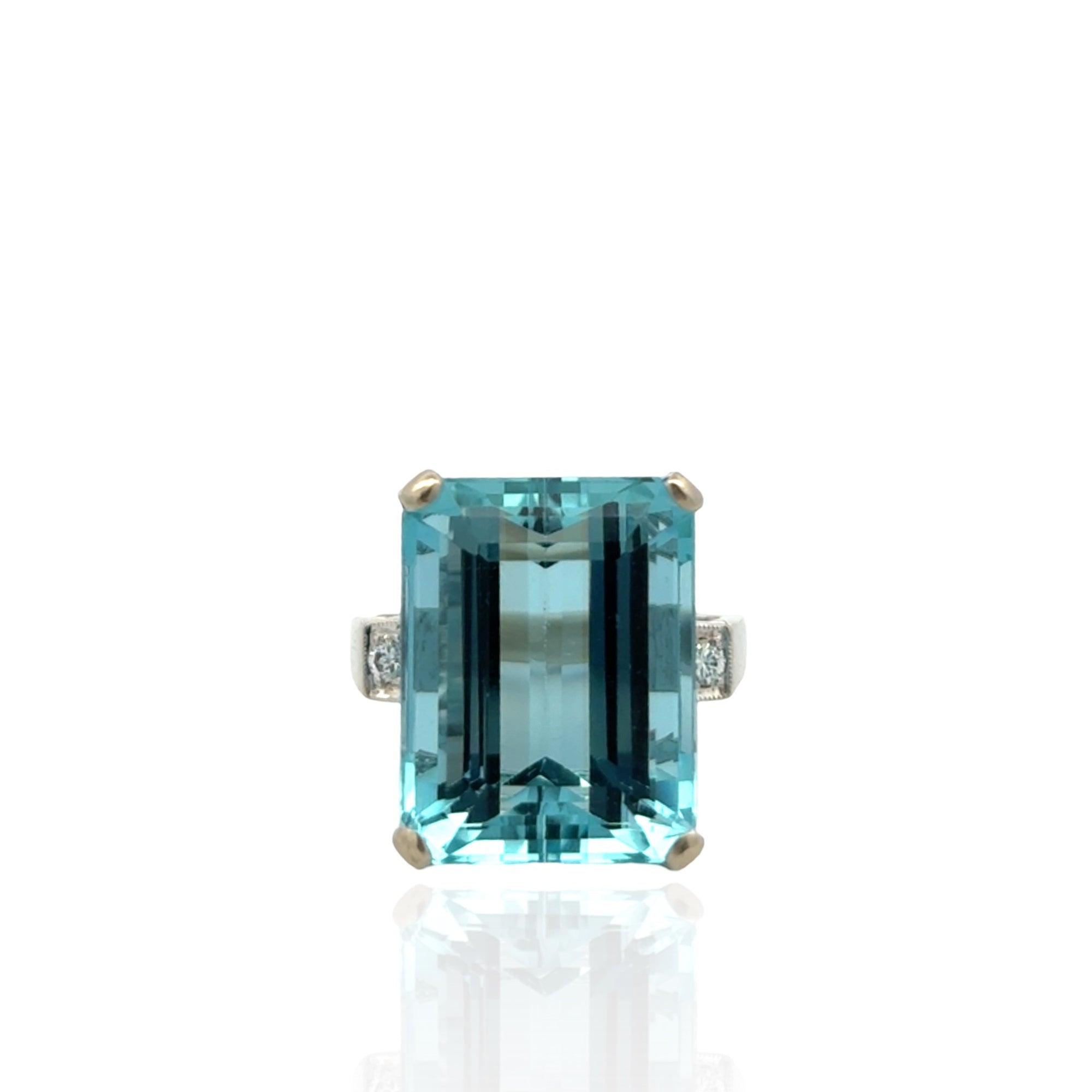 Emerald-Cut Aquamarine & Diamond Accent Ring in 14K White Gold, 18.47ct