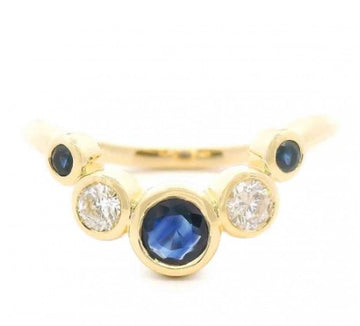 14 Karat Yellow Gold Sapphire and Diamond Curved Band