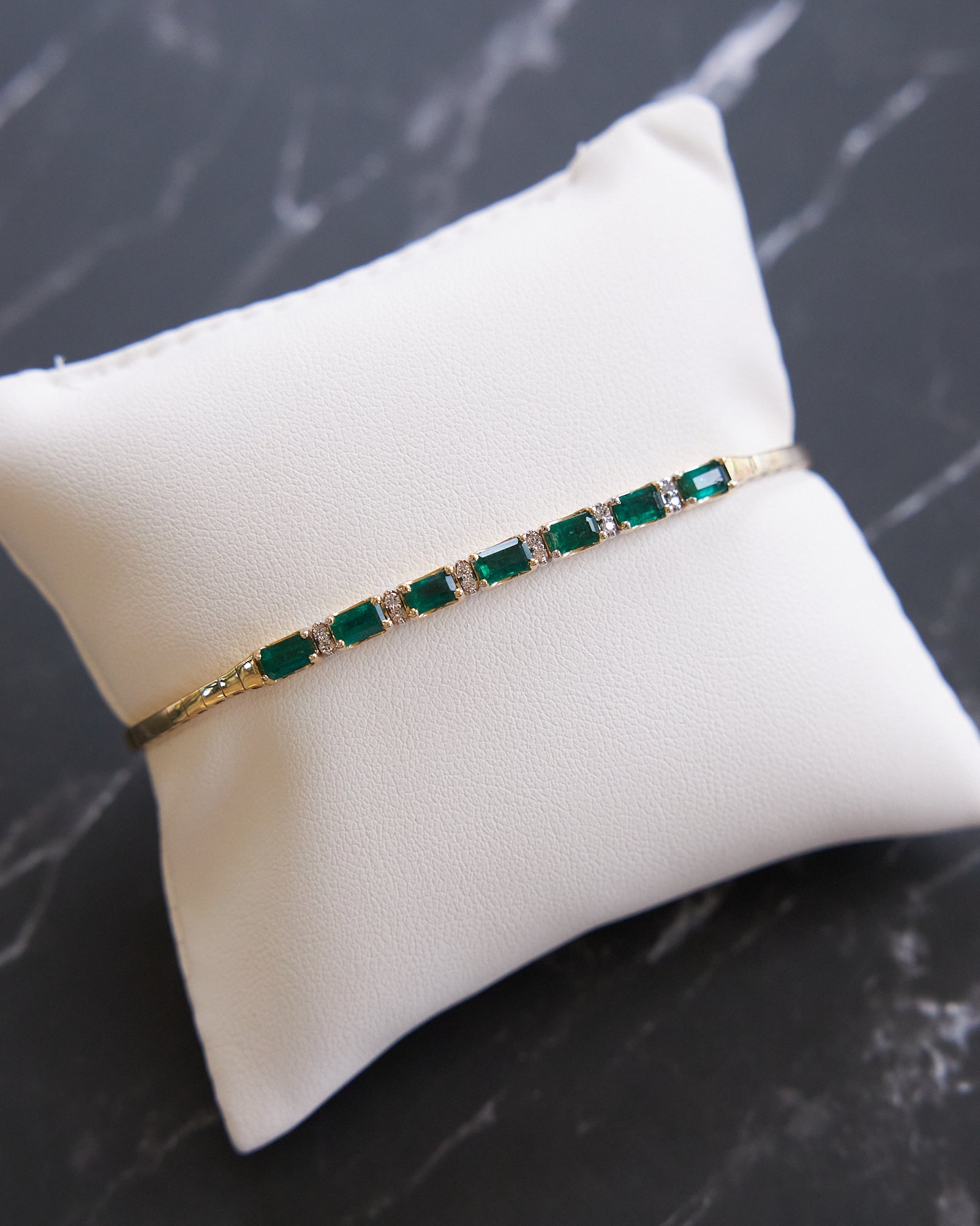 Emerald & Diamond Flexible Bangle Bracelet in 14K Yellow Gold, 1.94ctw