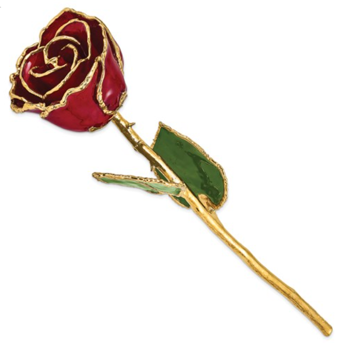 Lacquer Dipped 24 Karat Gold Trimmed Real Red Rose