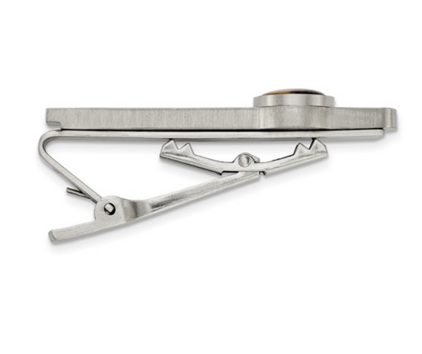 Brushed Stainless Steel with Tiger's Eye Tie Bar